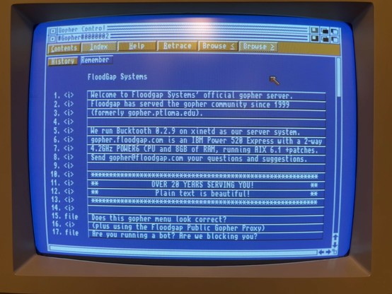 Floodgap’s Gopher hole opened on an Amiga 500 running AmigaNOS.