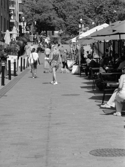 A short pedestrian street by St. Lawrence Market in Toronto on a late summer day. 