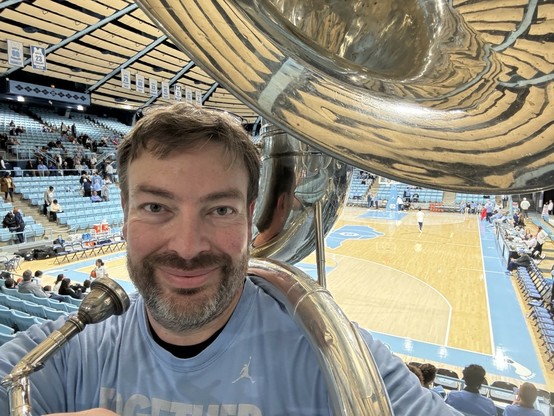 Michael in Carmichael Arena, preparing to play for today’s women’s basketball game vs GaTech. #goheels 