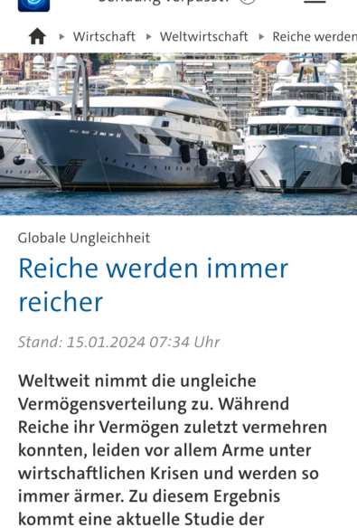 Screenshot tagesschau, 15.1.2024
"Reiche werden immer reicher"
