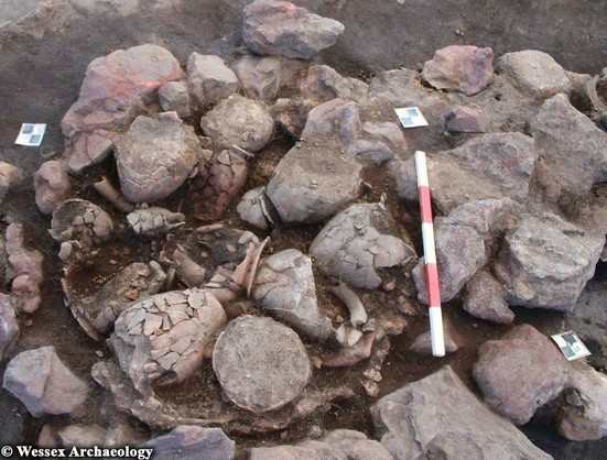 Roman pottery production site discovered in Dorset, England,

Archaeologists from Wessex Archaeology have discovered evidence of a substantial Roman settlement on land near Poole Harbour in Dorset, England. Excavations so far have identified over 17,000 pieces of pottery, two kilns, and evidence of Roman buildings.

Most of the broken pottery belongs to a type of Romano-British pottery known as Black Burnished ware, named for its dark, charcoal-like appearance. This pottery was highly valued by the Roman army and later became fairly common in civilian life. Examples of jars, bowls, and dishes have been discovered, with several pots found almost intact...
