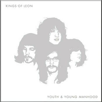 A faded monochrome image of the four members of Kings of Leon appears on the cover of the album Youth and Young Manhood