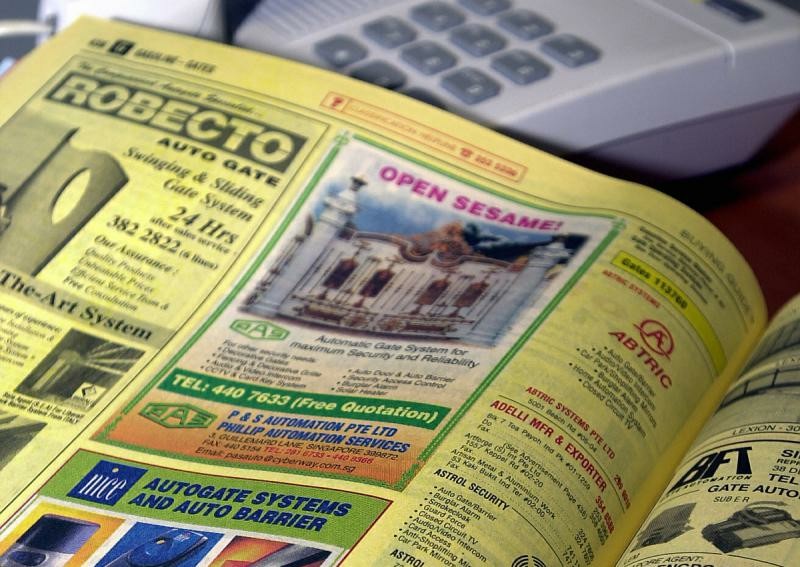 An open page in the Yellow Pages. 
