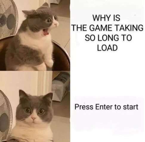 cat yell: WHY IS THE GAME TAKING SO LONG TO LOAD 


Cat derp: Press Enter to start