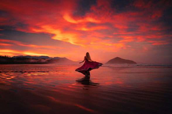 Self portrait from the final morning of our Whimsical West Coast creative retreat last November, when we were treated to possibly the best sunrise I have ever seen. 😍

We only had half an hour to spare (we were racing to catch our ferry from Vancouver Island back to the mainland so our participants could catch their flights home), but the timing could not have been more perfect when we stopped at this beach. As we ran out onto the wide expanse of sand at low tide, I could see the gap in the clouds on the horizon beginning to light up, and knew we’d be in for an explosion of magic light and colours.

I threw on my trusty red dress over my pants and gum boots and danced across the beach for a final photoshoot as the sky lit up like fire.

It was one of those moments where I was completely in awe and gratitude and exhilaration, wondering how on earth we lucked out with this final send-off sunrise… what a way to wrap up a beautiful week of creativity, connections, friendships and inspiration. My heart is still full. ❤️