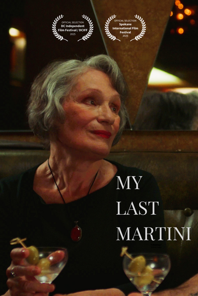 movie poster for MY LAST MARTINI depicting actor Wendy Robie enjoying a melancholy cocktail