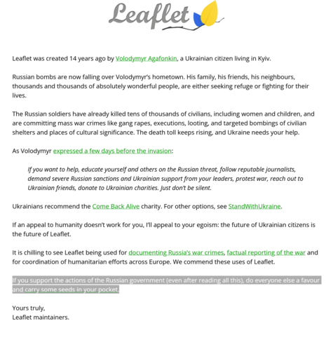 Leaflet statement on terrorist russia