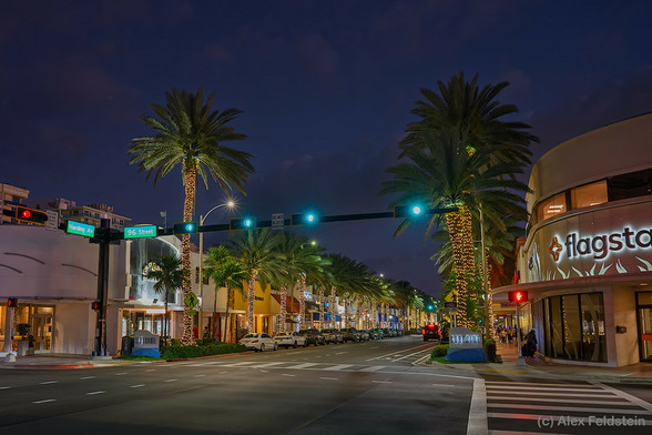 Surfside, FL corner, at night