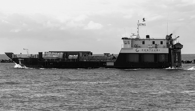 Cargo ship going out
B&W photo