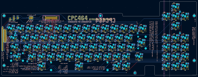 Kicad PCB layout of the keyboard. (I probably should have turned off the rear silkscreen).