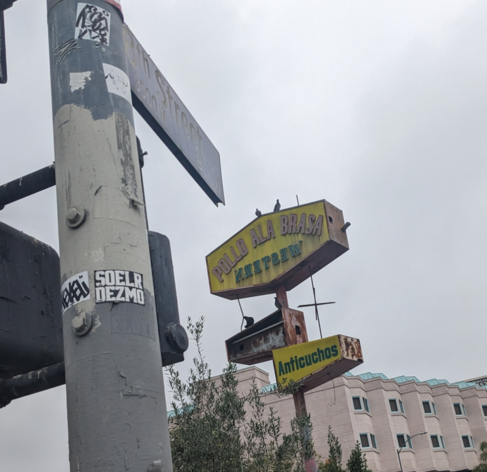 Sign with Pollo La Brasa Western with the Western mirrored