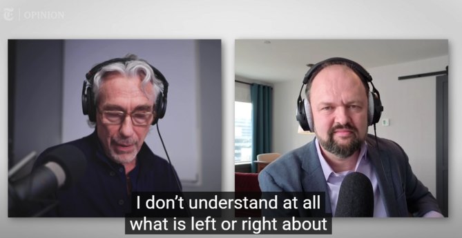 Tony Gilroy says to Ross Douthat :

"I don't understand what is left or right about..."