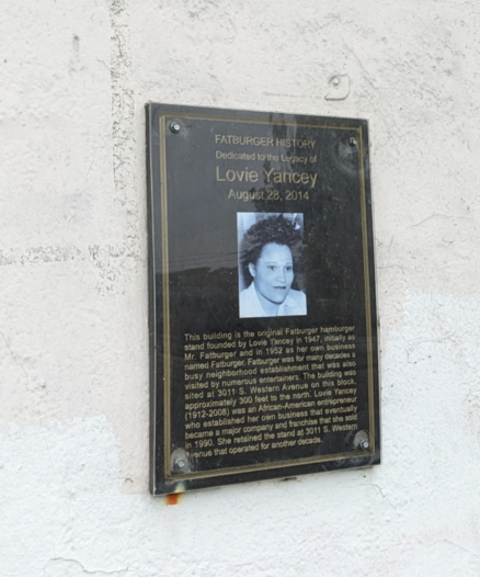 Plaque telling the story of the first Fatburger
