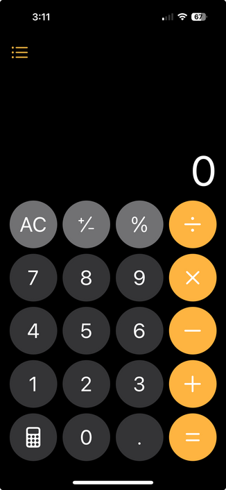 Screenshot of iPhone calculator app.
