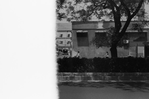 Fujifilm Neopan 100 SS (FF)

🇬🇧 English Alt Text

A black and white photograph of a street scene with a large building in the background. The left side is overexposed, creating a bright white strip. Two pedestrians walk on the sidewalk partially hidden by bushes. A tree on the right stretches its branches across the top of the image, adding depth and framing.

🇨🇳 中文替代文字

一张黑白街景照片，背景是一栋建筑。图像左侧因曝光过度而呈现一条明亮的白色条纹。两位行人走在人行道上，部分被灌木遮挡。右侧一棵树的枝条延伸至图像顶部，增添了层次感和构图美感。