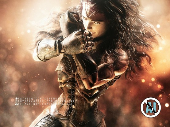 digital art portrait of wonder woman inspired by Gal Gadot and Zack Snyder 