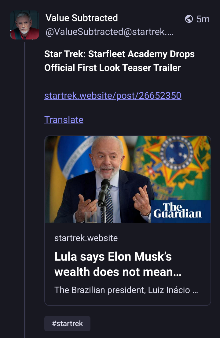 Star trek website link seems to produce a guardian newspaper post