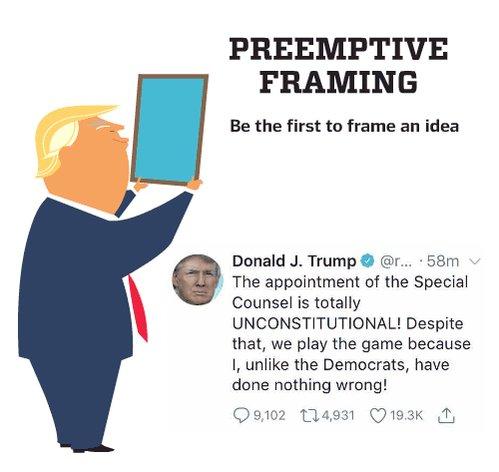 Cartoon of Trump being first out of the gate reframe narratives.