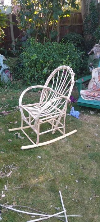 Round wood rocking chair.