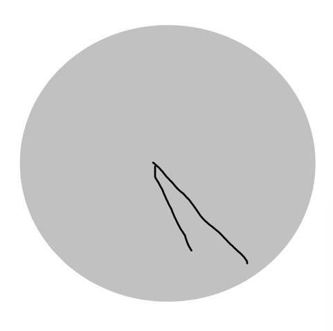 Image of a gray circle depicting a clock face showing the time, 5:25.