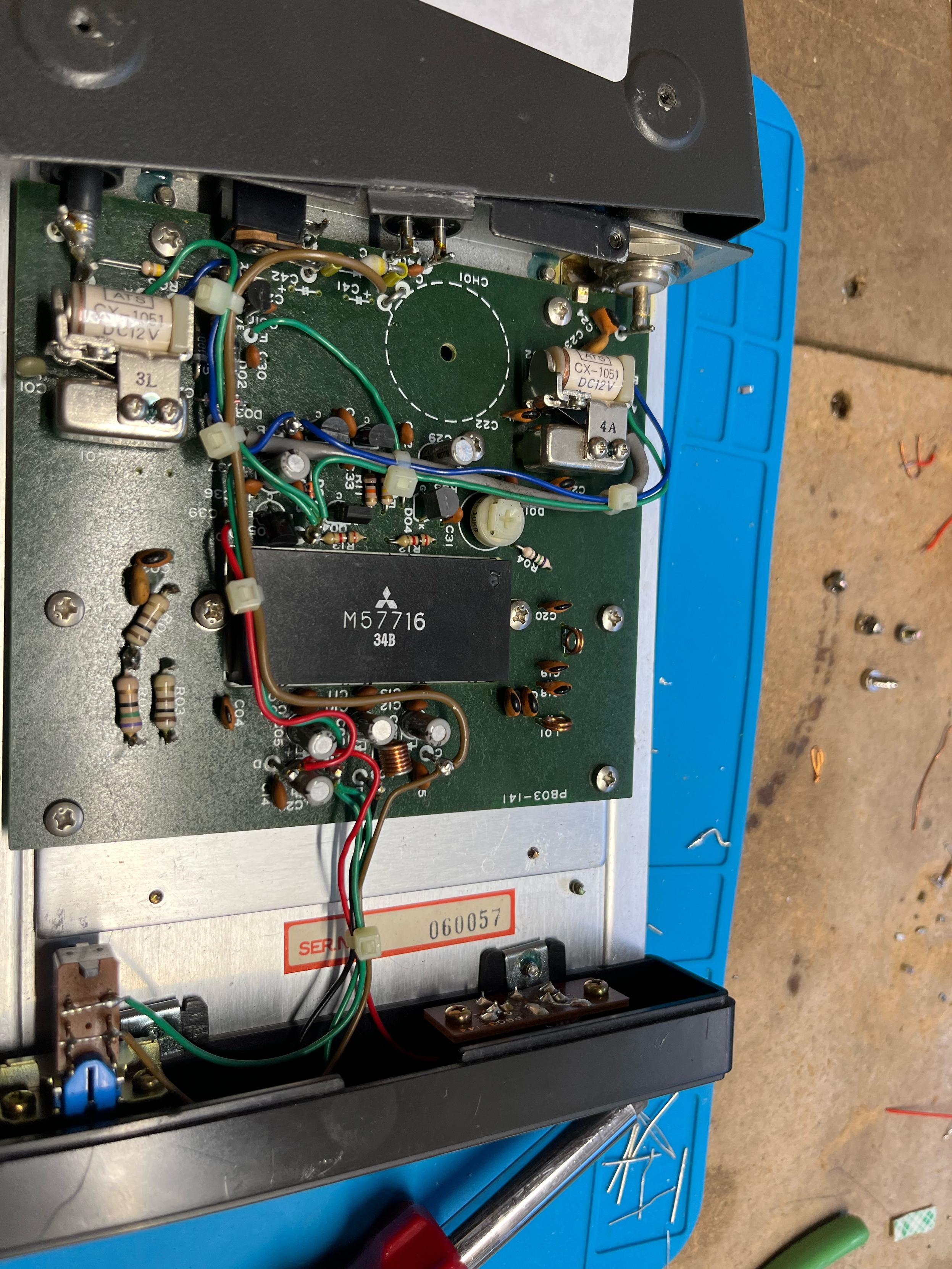 70cm Yaesu linear amplifier internals, showing circuit board. Note: missing parts were never installed and nothing has been removed.