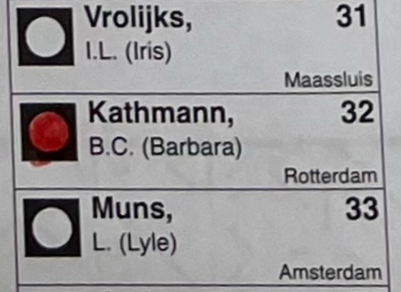 Stukje stembiljet: rondje bij lijst 2 nr 32 rood gemaakt (Barbara Kathmann)