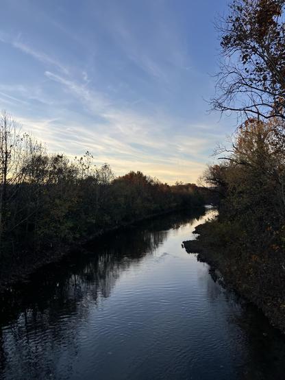 A view of the Roanoke River as dusk rapidly approaches. 