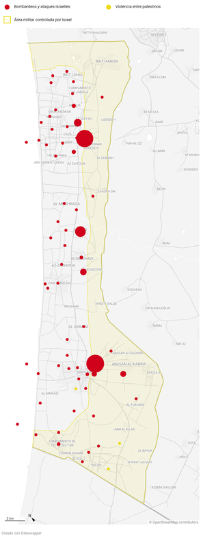Map of Gaza showing IDF attacks since ceasefire.