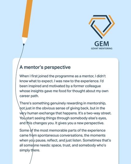 GÉANT Mentoring Programme (GEM): A mentor's testimonial