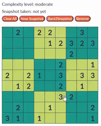 filmpje van het oplossen van een Sutriku: 9 kolommen, 9 rijen en 9 blokken, in sommige cellen staat een 1, 2 of 3.