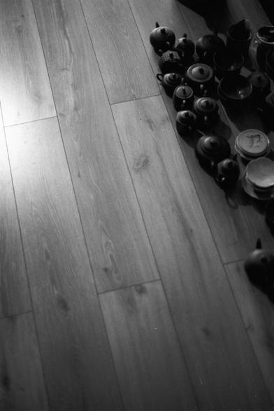 Ilford Pan 100 (FF)

English Alt Text:
A collection of ceramic or clay teapots and cups is arranged on a wooden floor. The items are placed in a semi-organized manner on the right side of the image. The wood grain is visible, and the lighting creates a contrast between the bright left side and the shadowed right side. The scene evokes a sense of tradition and quiet reflection, possibly related to tea culture or artistic display.

中文替代文字：
一组陶瓷或陶土制成的茶壶和茶杯摆放在木地板上，集中在画面右侧，排列略显有序。木地板纹理清晰，光线使左侧明亮而右侧阴…