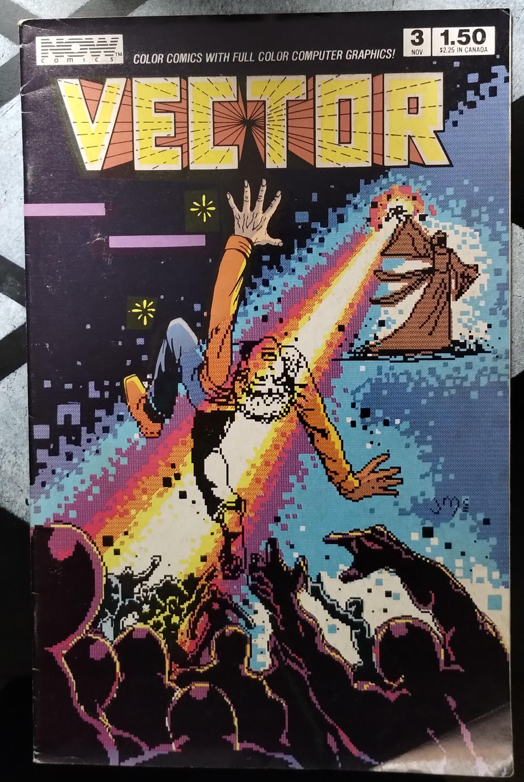 Comic book cover showing an ANSI art wizard turning an illustrated character into pixels