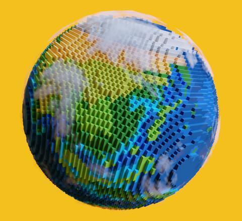 A pixelated image of a globe.