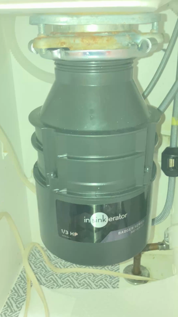 The replacement garbage disposal is in place. I flip the switch to power it on and it comes to life. 