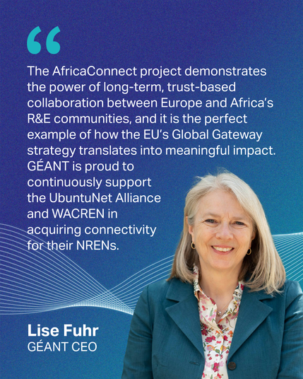 Quote visual with quote from Lise Fuhr about the AfricaConnect4 project announcement