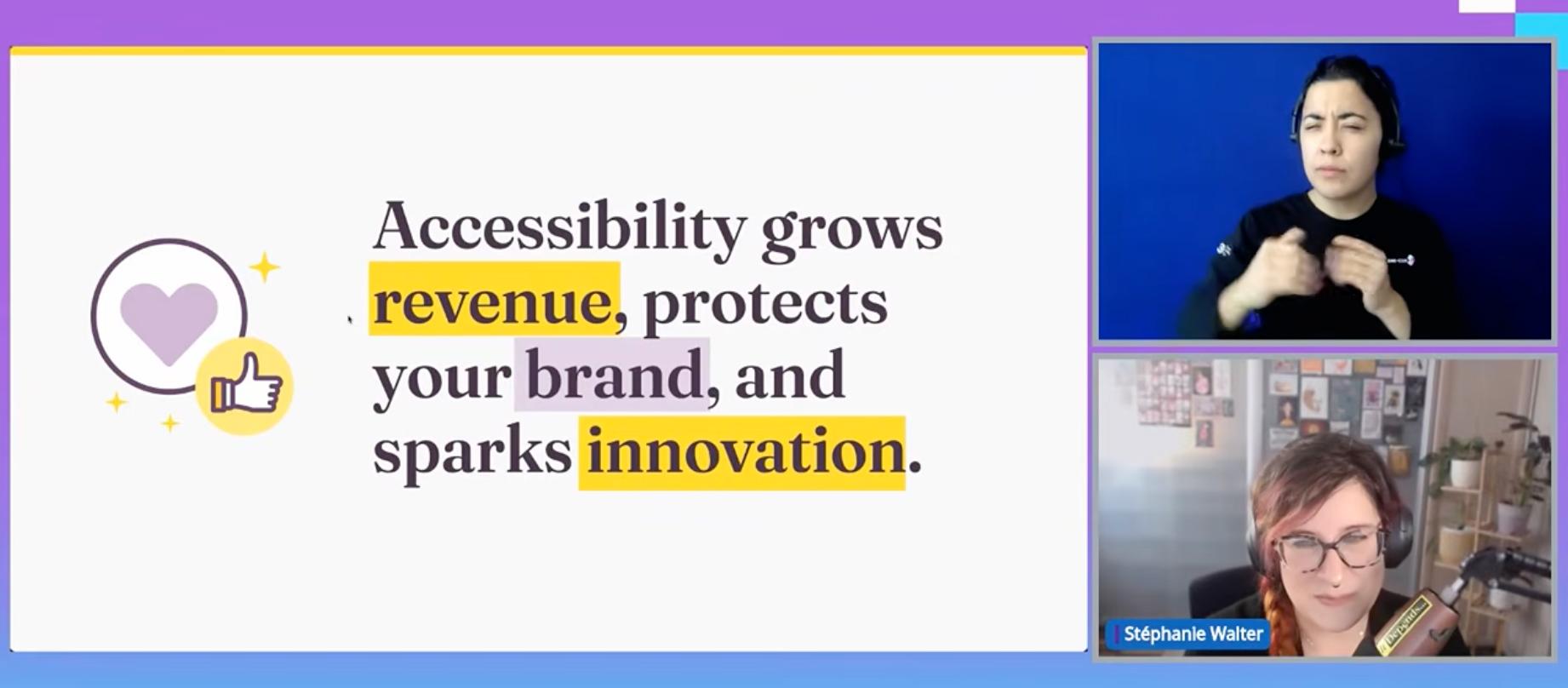 Stéphanie Walter presenting - Accessibility grows revenue, protects your brand, and sparks innovation.