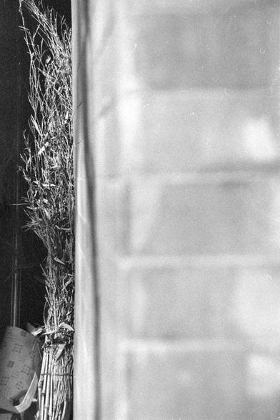 Ilford FP4 Plus 125 (FF)

English

A black-and-white photograph showing a standing broomstick with dried branches placed next to a stone wall. The wall is partially illuminated by light, creating a soft shadow on the wall. The branches are tall and thin, extending upwards.

中文

一张黑白照片，展示一个站着的扫帚，枝条细长，放在石墙旁边。。墙边被光线部分照亮，在墙上形成柔和的影子。扫帚细长，向上延伸。