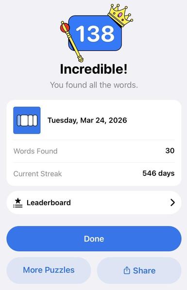 Screenshot from Apple News Quartiles game.