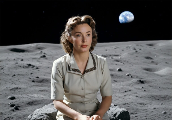 Photo from Artemis II moon fly-by showing surface of the moon with Earth above the horizon. In the foreground, Alice Kramden, Ralph’s wife in the 50s sitcom, The Honeymooners.
Ralph, a verbally abusive husband, when called on his bullshit by Alice, would mutter, “to the moon, Alice,” implying that he would hit her that hard. https://en.wikipedia.org/wiki/The_Honeymooners#Alice_Kramden