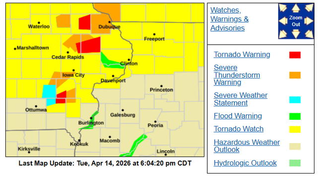 The areas included in red tornado warnings include DUBUQUE, SOUTHWESTERN WASHINGTON, NORTHEASTERN JEFFERSON, and JONES
COUNTY.