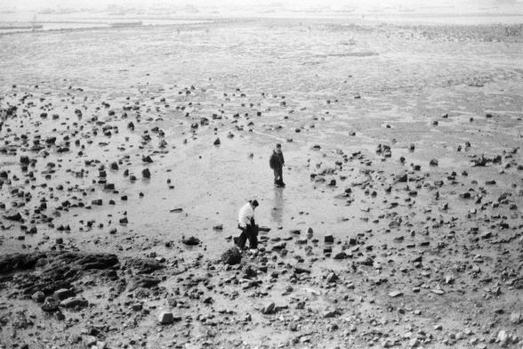 Lucky LUCKY SHD 400 (FF)

English

A black-and-white photograph of a vast, rocky tidal flat or mudflat. Two people are walking across the area, which is scattered with numerous small rocks and patches of water. The horizon is visible in the distance, and the scene appears desolate and open, suggesting a coastal or estuarine environment.

中文

一张黑白照片，拍摄的是广阔的岩石潮间带或泥滩。两个人在该区域行走，地面散布着许多小石头和水洼。远处可见地平线，场景显得荒凉而开阔，暗示可能是沿海或河口环境