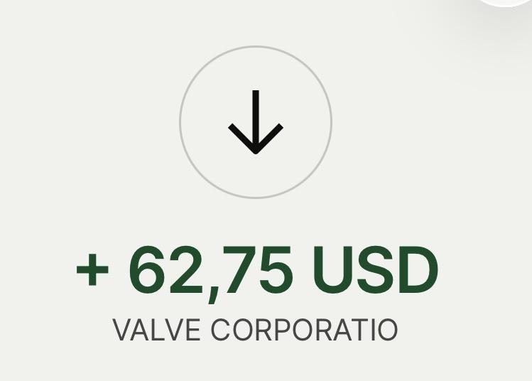 +62,75 USD from Valve