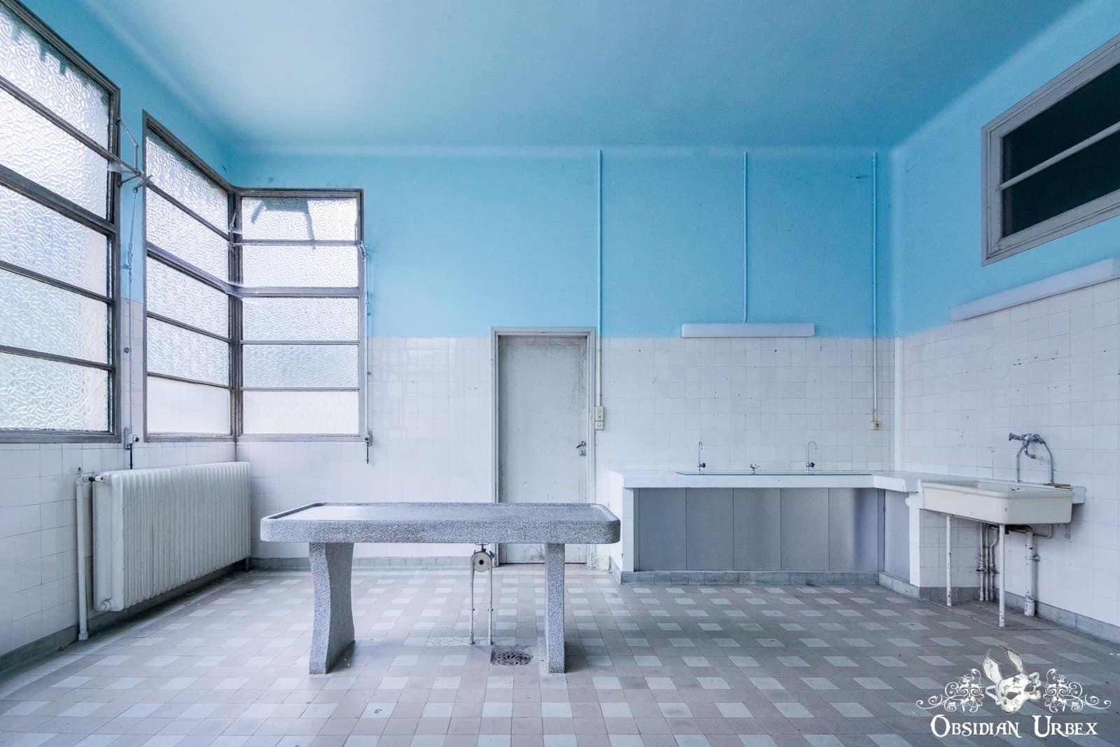 Mortuary with blue painted walls