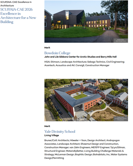 Screen shot showing the YDS Living Village Merit Award listing.