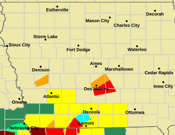 This map shows a tornado warning for Polk County and nearby counties without the counties being marked in yellow (tornado watch).

Source: https://www.weather.gov/dmx/