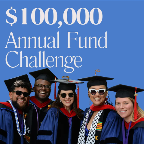 A group of graduates in regalia. $100,000 Annual Fund Challenge