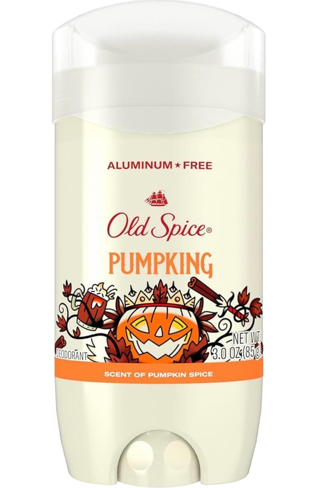 ALUMINUM * FREE
Old Spice
PUMPKING
DEODORANT
-NET WT.
13.0 0Z (859
SCENT OF PUMPKIN SPICE
(deodorant)
