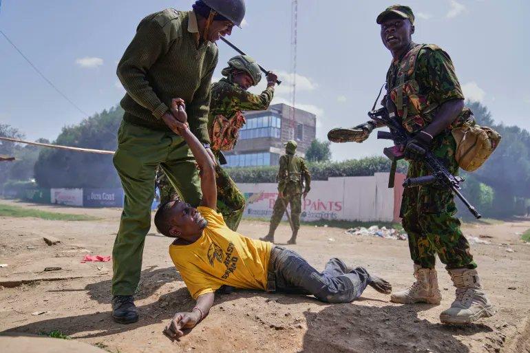 Police officers beat up a protester in Nanyuki who was protesting against Ebola facilities in Laikipia.