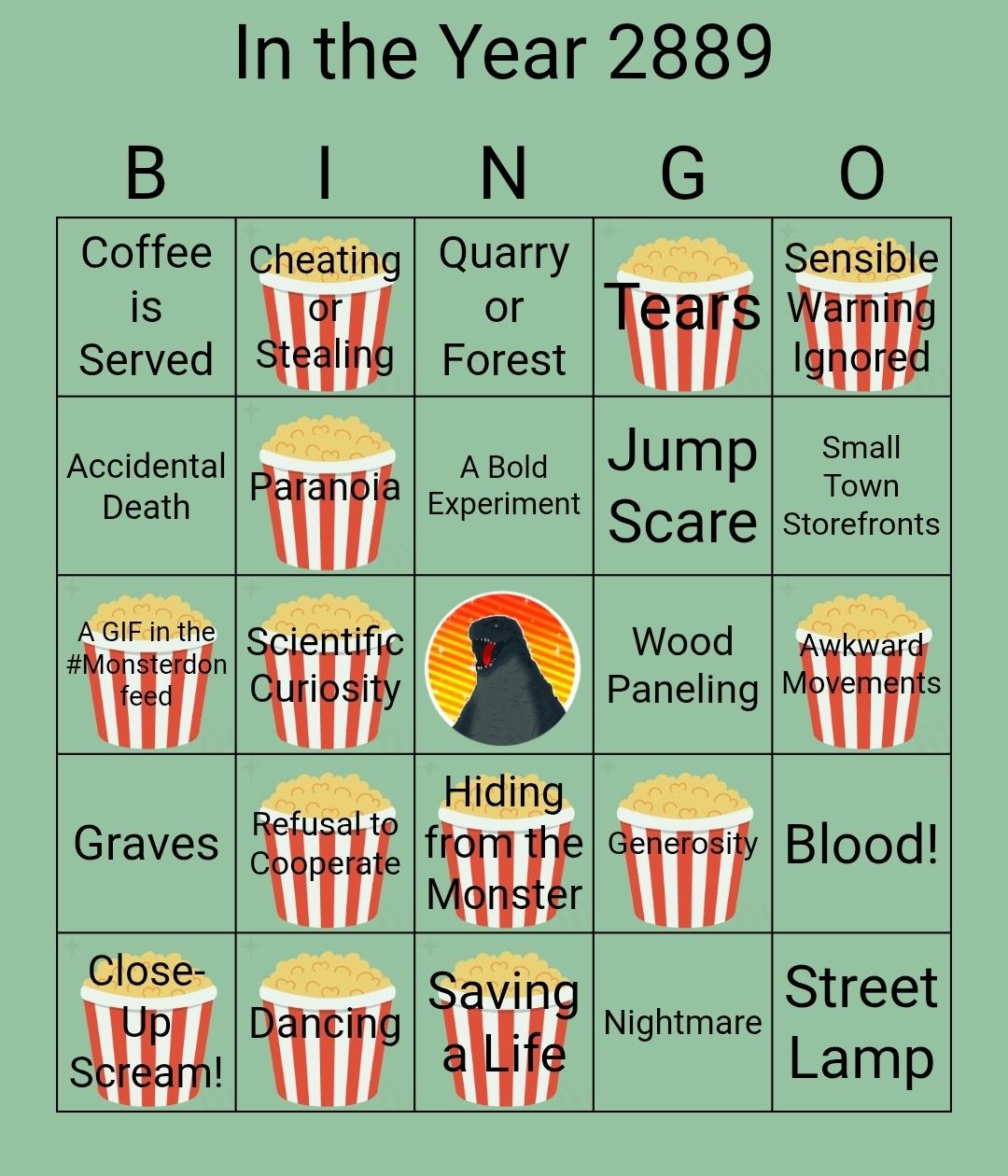 The Monsterdon Bingo Card for In The Year 2889.