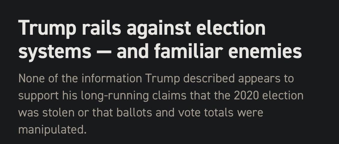 Trump rails against election systems - and familiar enemies
None of the information Trump described appears to support his long-running claims that the 2020 election was stolen or that ballots and vote totals were manipulated.